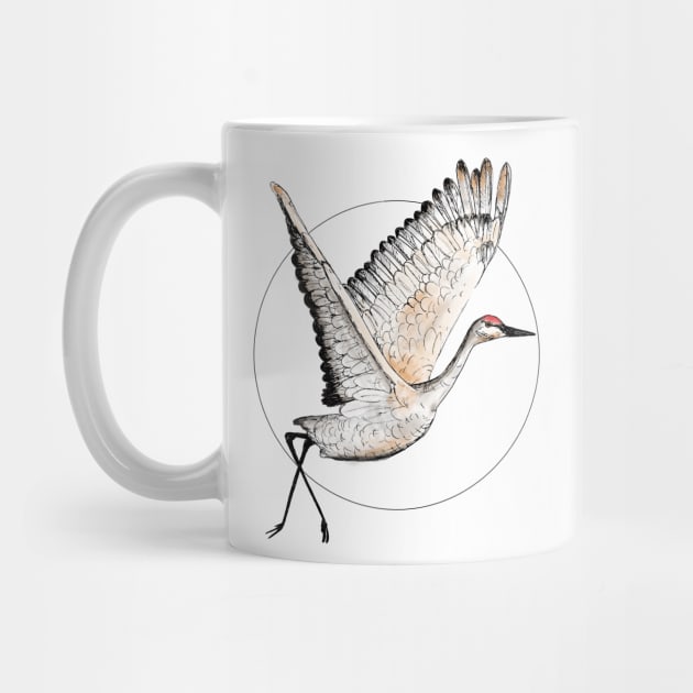 Flying Sandhill Crane Illustration / Crane Bird Drawing / Flying Crane Art Print by LauraKatMax